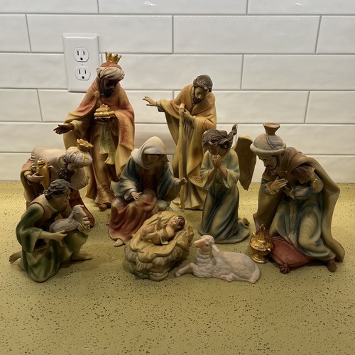 10 teiliges Krippenfiguren Set handbemalt Mitglieder Zeichen Weihnachten Jesus Gott - Bild 2 von 17