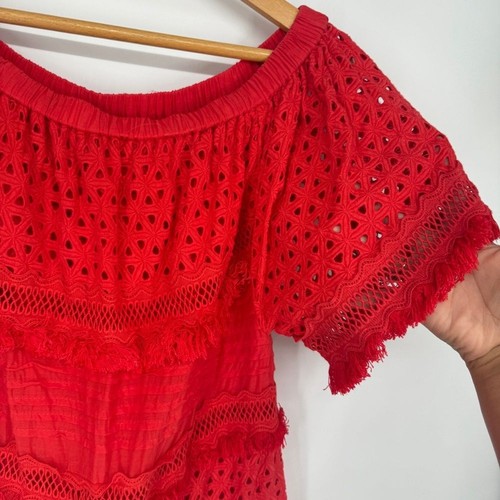 Roaman’s crochet off shoulder fringe red mini dress size 14w - Picture 2 of 7