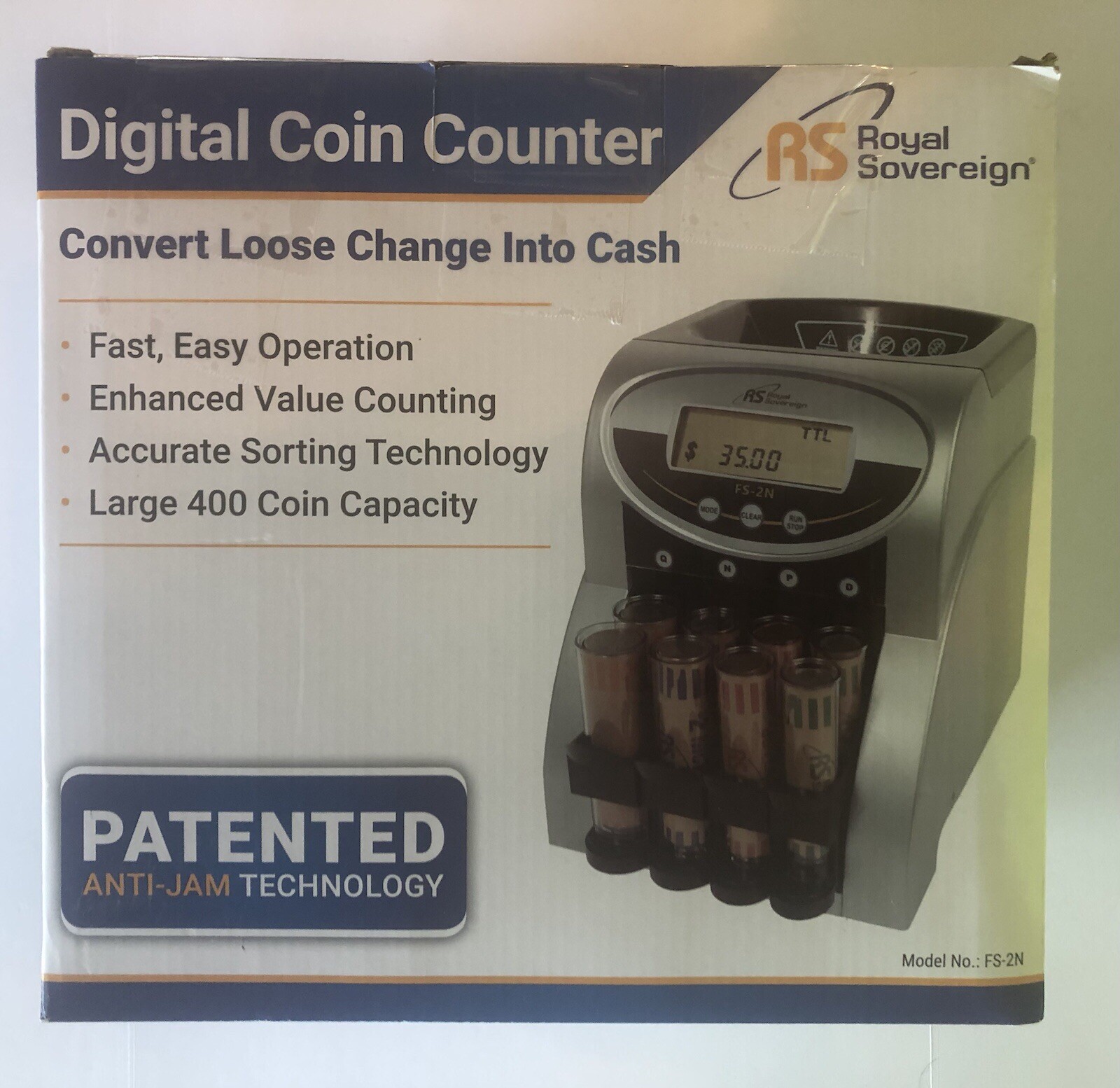 NIB Royal Sovereign Electric USD Coin Counter/Sorter, 2 Rows, Anti-Jam ...