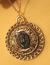 Handsome Starburst Rim Swirl Accent Deep Blue Egyptian Warrior Pendant Necklace