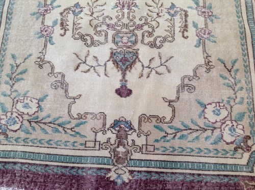 8'8"x5'1" Aqua Creme Burghandy Grün Oushak Vintage Teppich Carpet Tapis Teppich - Bild 3 von 11