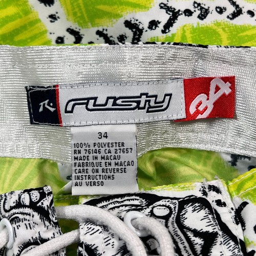 Vintage Rusty Board Shorts Mens Size 34 Waist Lime Green All Over Print Y2K - Picture 12 of 12