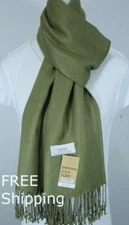 Women's Pashmina Scarf Shawl Trendy Solid Green Silk Cashmere*Soft.030 