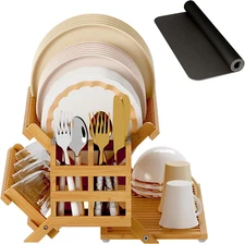 Dish Drying Rack with Utensil Holder, 3 Tier Collapsible Dish Rack, Wooden