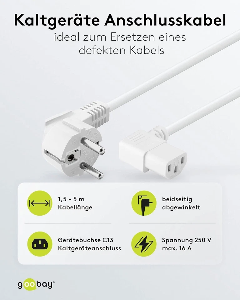Kaltgeräte Schutzkontakt Netzkabel Stecker 90° TypFCEE7/7  Buchse weiß winkel - Bild 3 von 4