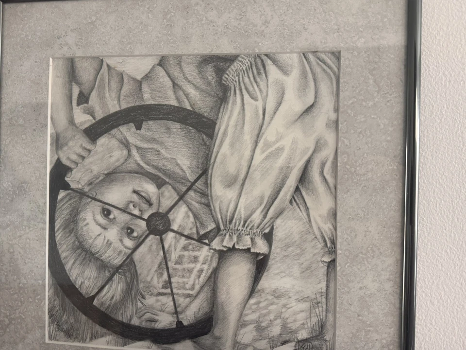 Original Vintage Dibujo a Lápiz de Niño en Juego Firmado AEW Realismo Exquisito Foto 4 de 4