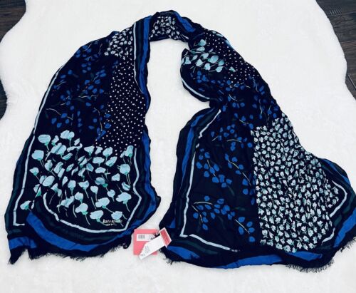 Kate Spade Patchwork Scarf Oblong, Black/Blue Wrap, Shawl 30” x 80” NWT - Picture 1 of 5
