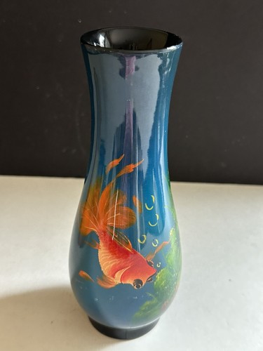 Vintage Japanese Koi Fish Lacquered Hand Painted Vase 7.5” Made in Vietnam - Picture 17 of 21