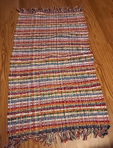 Vintage Hand Knotted Rug Cotton Accent Multi-Color 20in x 40 in Fringe - Picture 4 of 4