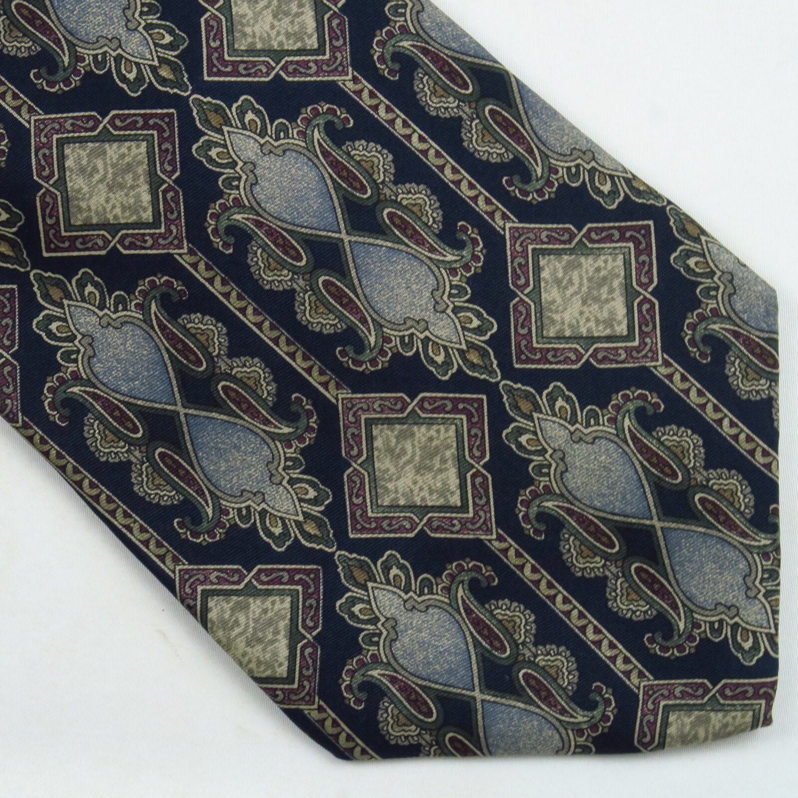 Vintage Strawbridge & Clothier Blue Paisley Fancy Geometric Stripe Neck Tie 57x4
