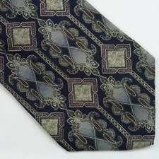 Vintage Strawbridge & Clothier Blue Paisley Fancy Geometric Stripe Neck Tie 57x4