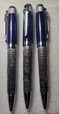 Ink Pen Blue top with different Masonic Emblems. Twist open. Black ink  bp 200