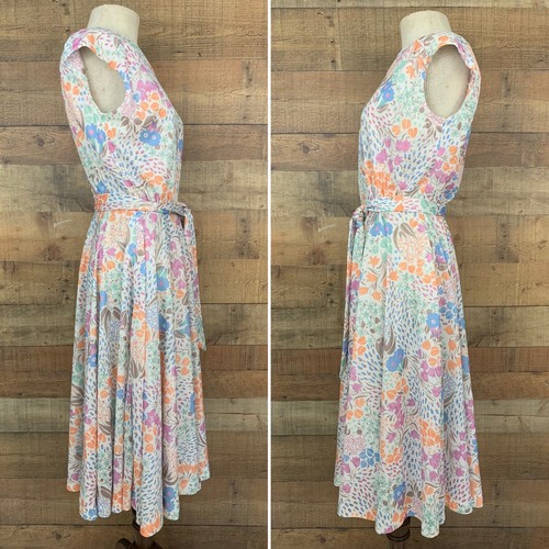 Vintage 1960s 1970s Mod Floral Belted Sleeveless Dress Size S/M Hippie Boho - Picture 4 of 7