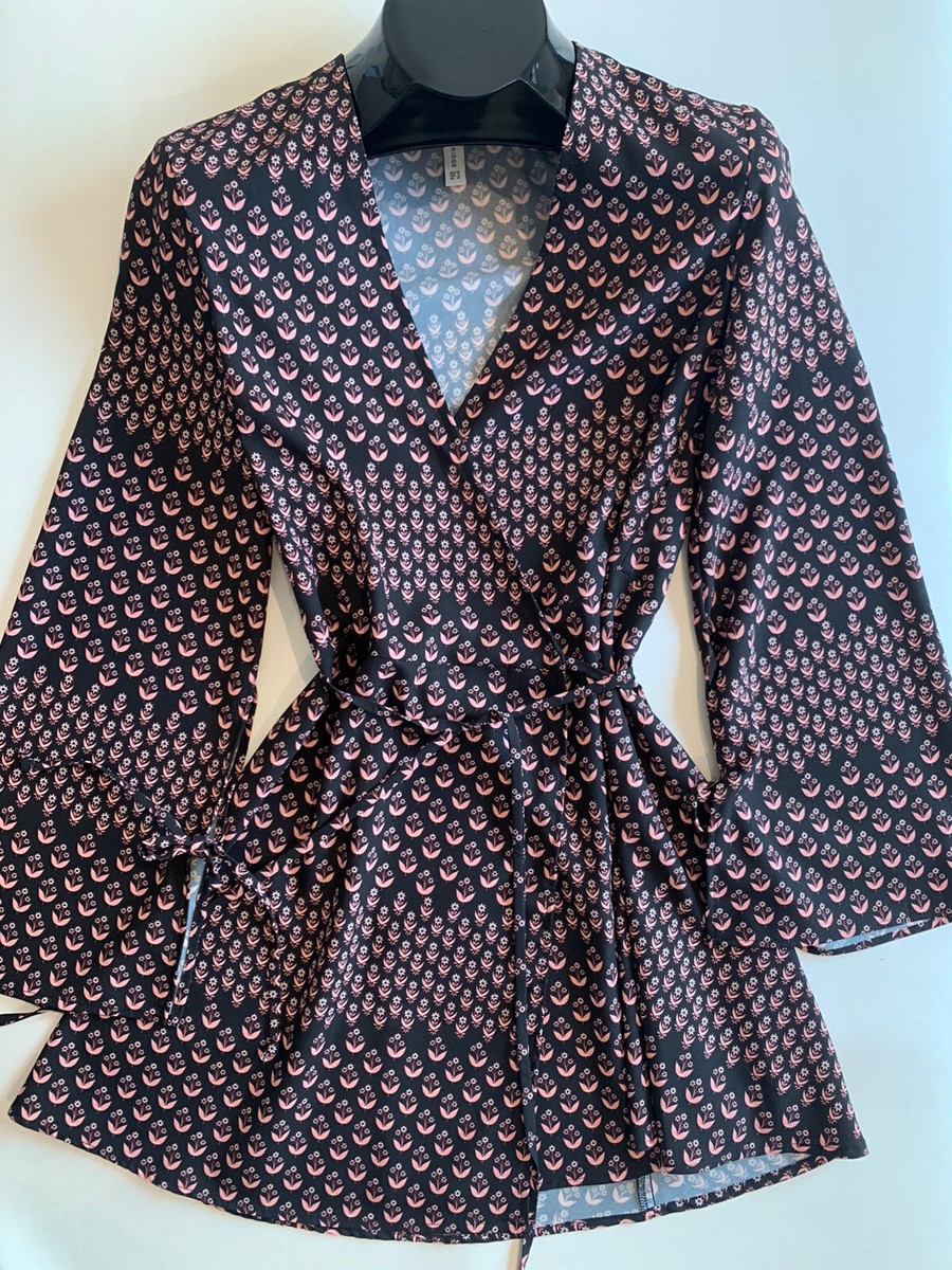 Bec & Bridge womens full wrap dress black pink floral print short sz 6 boho  EUC | eBay