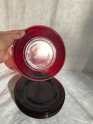 VINTAGE, 1930'S RUBY RED DEPRESSION GLASS ANCHOR HOCKING SIDE PLATES, SET OF 7 - Picture 5 of 11