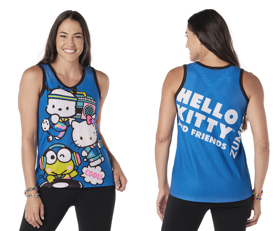 新作♪ズンバ Zumba X Hello Kitty & Friends Mesh Tank-Blue Zumba X Hello Kitty & Friends Mesh Tank Top - Blue Lightning