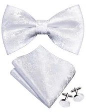Mens Floral Bow Tie Set Pre-Tied Adjustable Handkerchief Pocket Square Cufflink