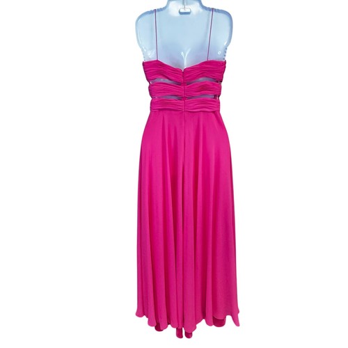 Vintage Cache Y2K Hot Pink Hi-Lo Formal Prom Dress Ruched Cut Out Bodice Sz 4 - Picture 7 of 9