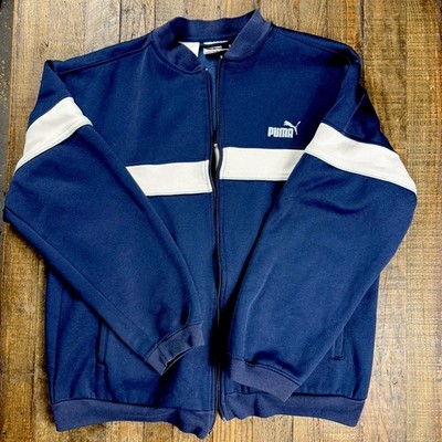 Mens Vintage 90s Navy Blue Puma Track Jacket Size XL Retro Street Wear Full Zip 
