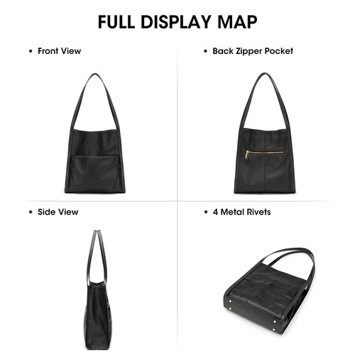 Women Shoulder Bag Genuine Leather Totes Purses and Handbags Medium Size, Black - Picture 6 of 6