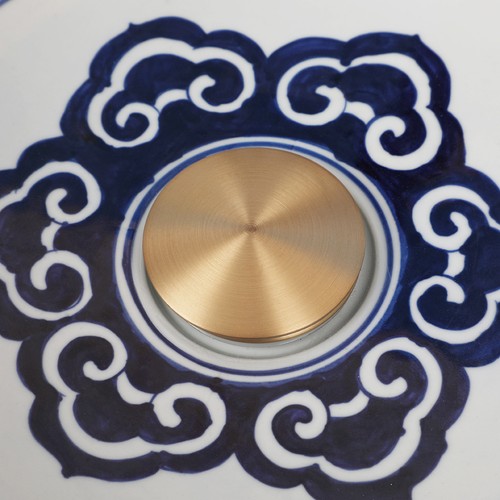 US Flower Bathroom Vessel Sink Blue Ceramic Basin Bowl Antique Pop Up Drain Tap - Picture 9 of 18