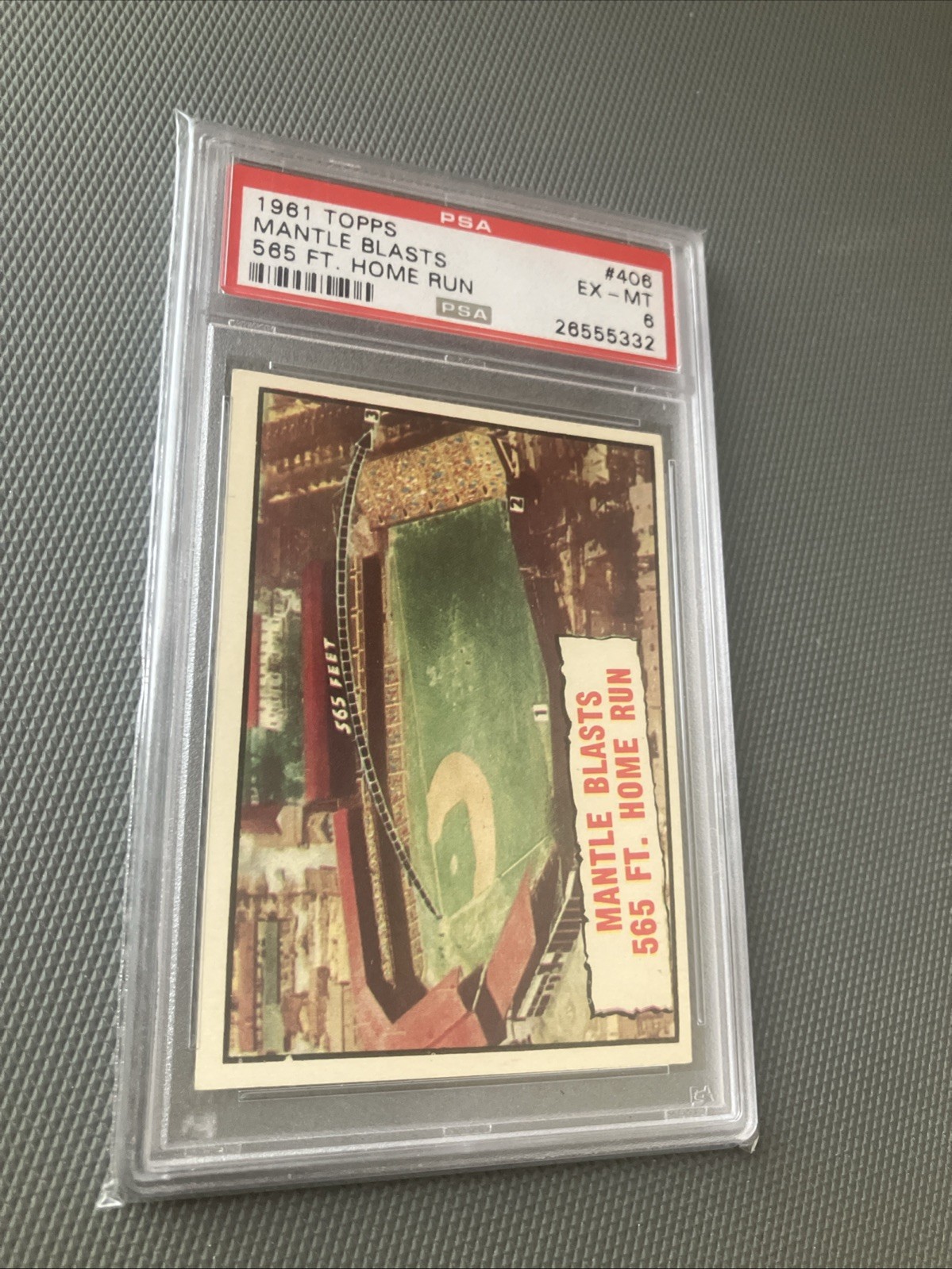 1961 Topps 565 FT Home Run # 406 Mickey Mantle PSA 6