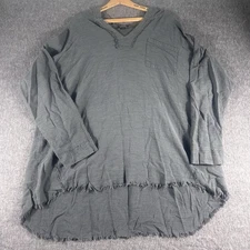 Women’s Lagenlook Hippie Boho Oversized Hoodie Gray Raw Hem Size L Gigio USA Top