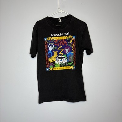 VTG 90s Drink Your Java Jungle Art Coffee House Fabric Art Graphic Shirt USA L