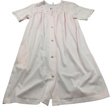 Komar Womens Nightgown Sz S Pink Embroidered Button Front Short Sleeve Pockets
