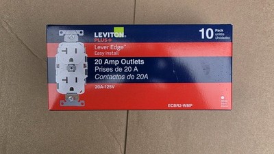 Leviton Plus+ 20 Amp Back and Side Wire Outlets 20A-125V ECBR2-WMP White 10 Pack