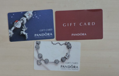 3 GEBRAUCHTE PANDORA UK GESCHENKKARTEN. SAMMLERSTÜCK OHNE WERT. LOT 3