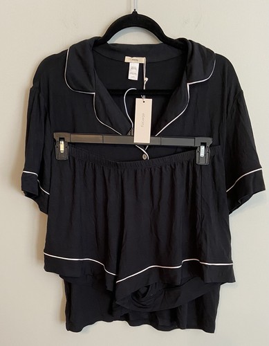 Eberjey Women's Gisele Shortie Short PJ Set Black/ Soft Pink Large New With Tags