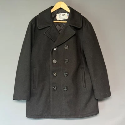 LEER Schott NYC US 740N Chaqueta Guisante Abrigo Negro Lana Doble Pecho Talla 16 EE. UU. - Imagen 1 de 4