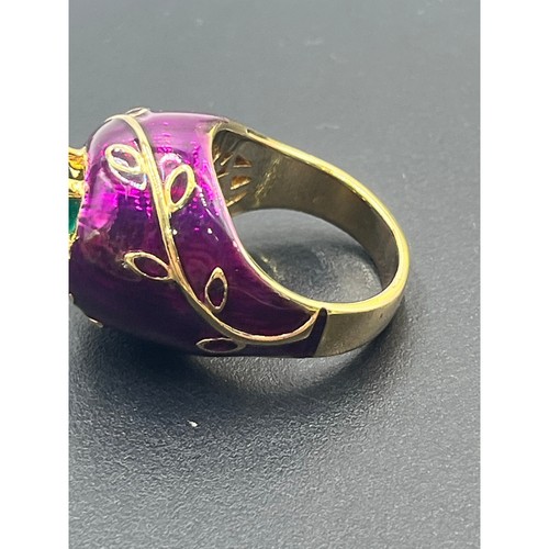 Princess Amanda Borghese Designer Purple Green Enamel Cocktail Ring Sz 8.5 - Picture 9 of 10