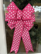 Handmade Large Hot Pink White Polka Dot Wreath Bow Easter Spring Wreath Decor
