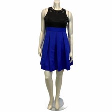 Eliza J Cute Black Blue Christmas Theme Pleated Beaded Sleeveless Cocktail Dress
