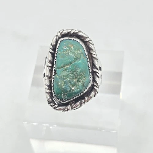 Vintage Sterling Silver Seafoam Turquoise Large Braided Bezel Ring Size 10.25