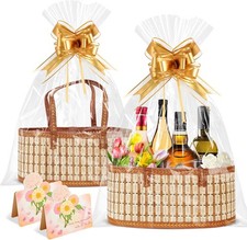 2 Set Baskets Gifts Empty Gift Empty Bamboo Basket Large Foldable Woven Gift