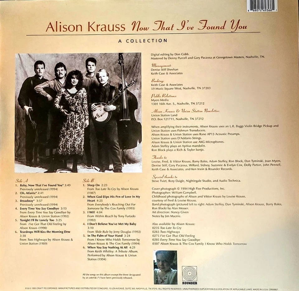 ALISON KRAUSS NOW THAT I'VE FOUND YOU: A COLLECTION - VINYL LP " NEW, SEALED " - Image 2 of 2
