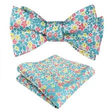 Men's 2pcs Floral Self-tied Bow Tie Pocket Square Colorful Patterned Set