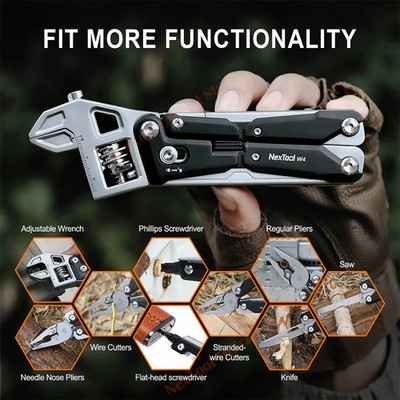 11-in-1 Multitool Wrench W4 Adjustable Pliers Folding Knife