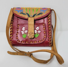 Genuine Leather Hand Tooled Embossed  Painted Purse - Small