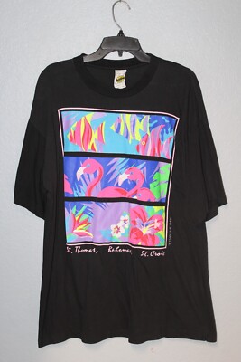 Vintage 80s 90s Kacy World Colors Caribbean Single Stitch Shirt XL Bahamas Black