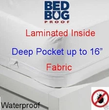 Full Size Mattress Cover Fabric Waterproof Zipper Protects Against Bed Bugs 16"