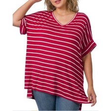 Rolled Short Sleeve V Neck Top 3X 818B 