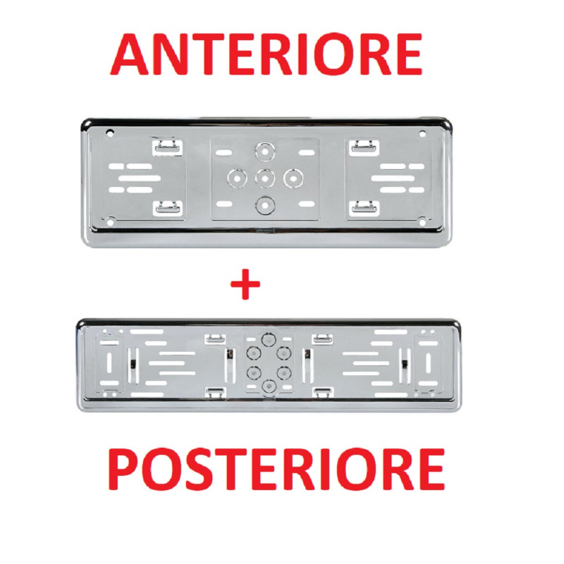 Coppia Portatarga Auto ABS Cromato Universali + Kit Viti Montaggio