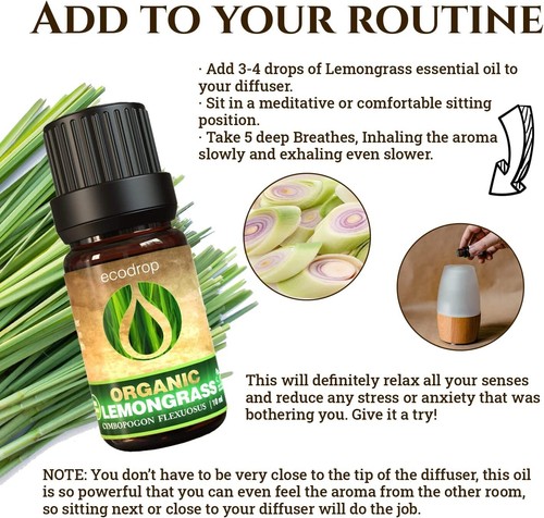 Lemongrass Essential Oil Organic Indian Cymbopogon Flexuous Natural Aromatherapy - Picture 4 of 6
