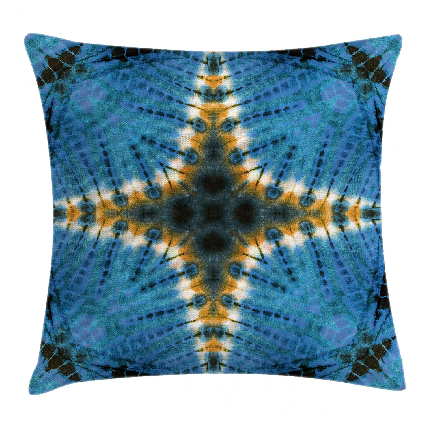 Blue Tie Dye Bohemian Elegant 18-Inch Square Throw Pillow Case Cushion Cover