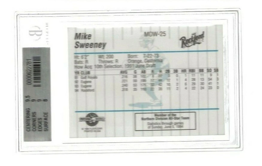Mike Sweeney 1994 Midwest League All Stars Rookie Fleer Pro Cards BGS 8.5 NM-MT - Image 2 of 2