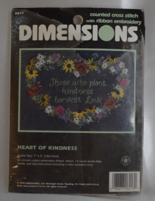 Dimensions Cross Stitch 6217 HEART of KINDNESS small w/ Ribbon Embroidery Kit